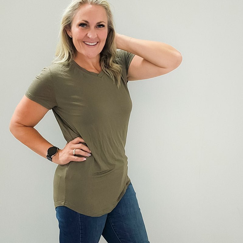 Silky V Neck Wrap Top - Armygreen