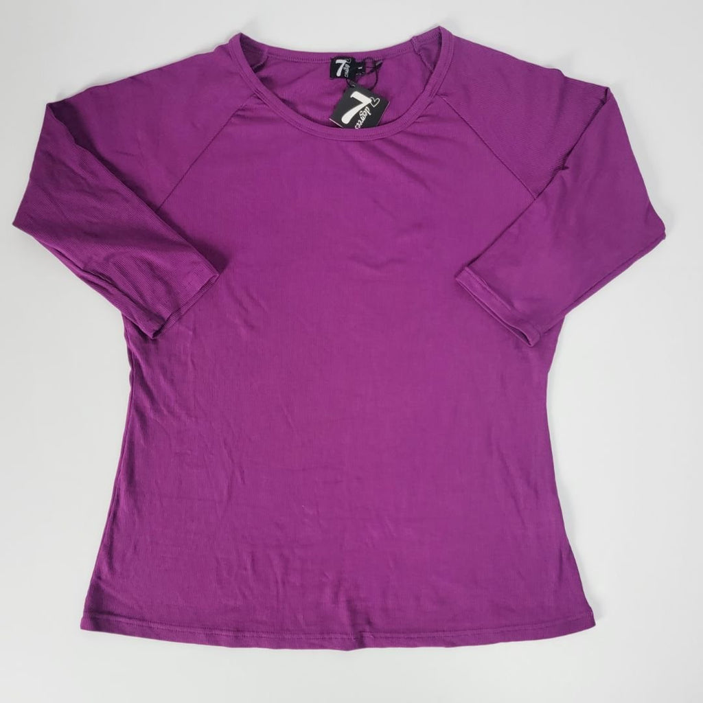 Ribbed Marti Gras 3/4 Length Sleeve, Purple 3/4 sleeve womens top, longer body shirt, purple ribbed womens top, Shop7degrees