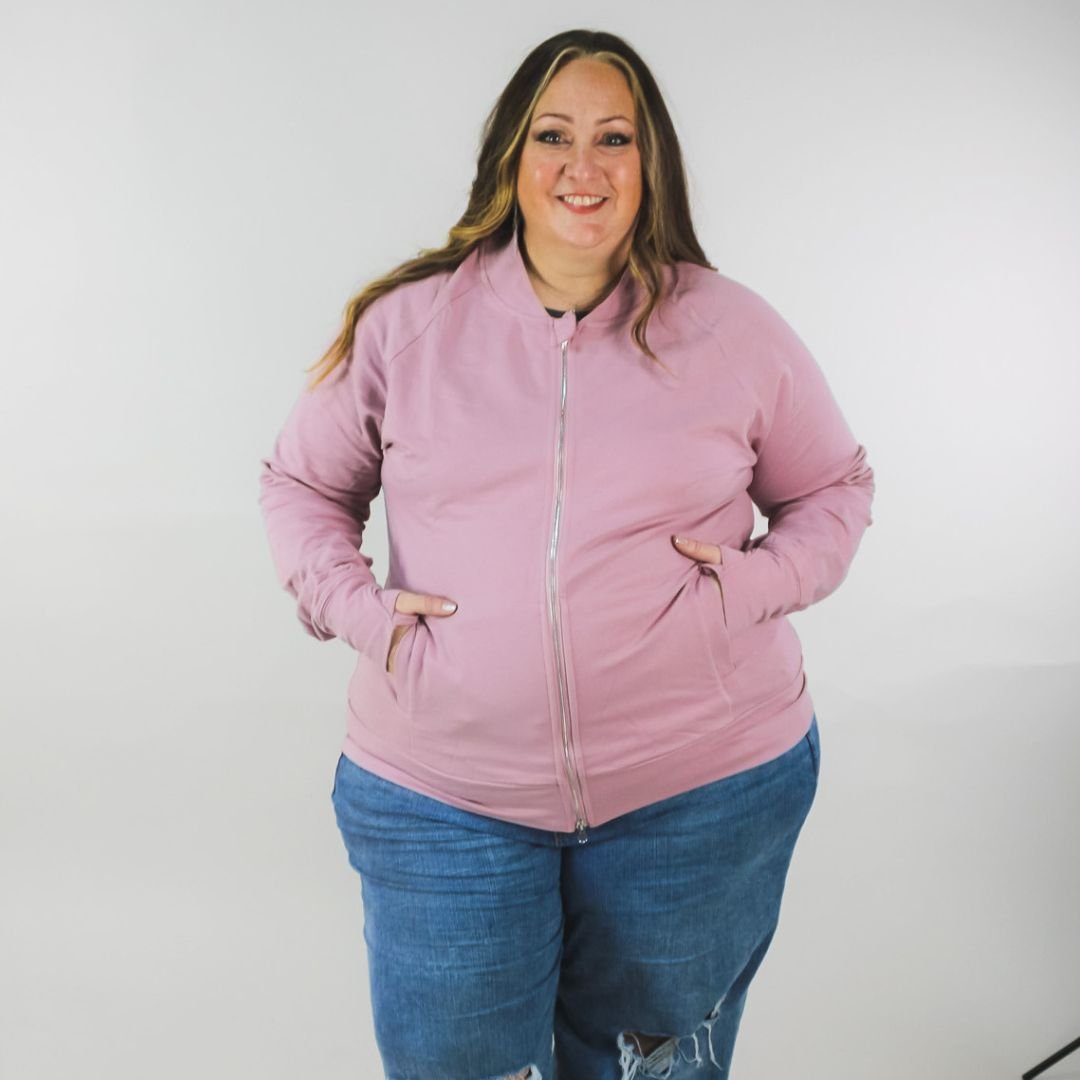 Ashley Pink Zip Up | Women's Fitted Full Zip No Hood Fashion