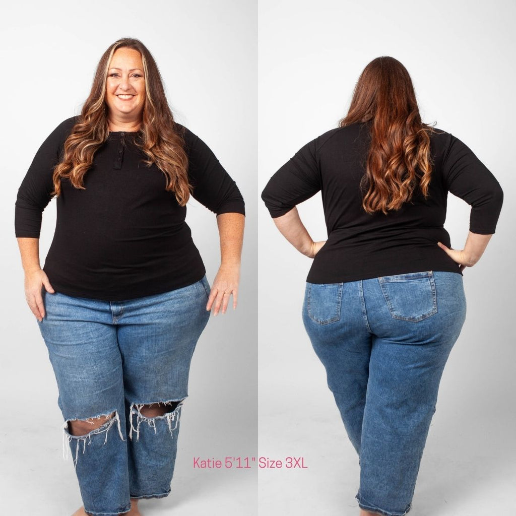 Black Henley 3/4 Length Sleeve - Shop7degrees