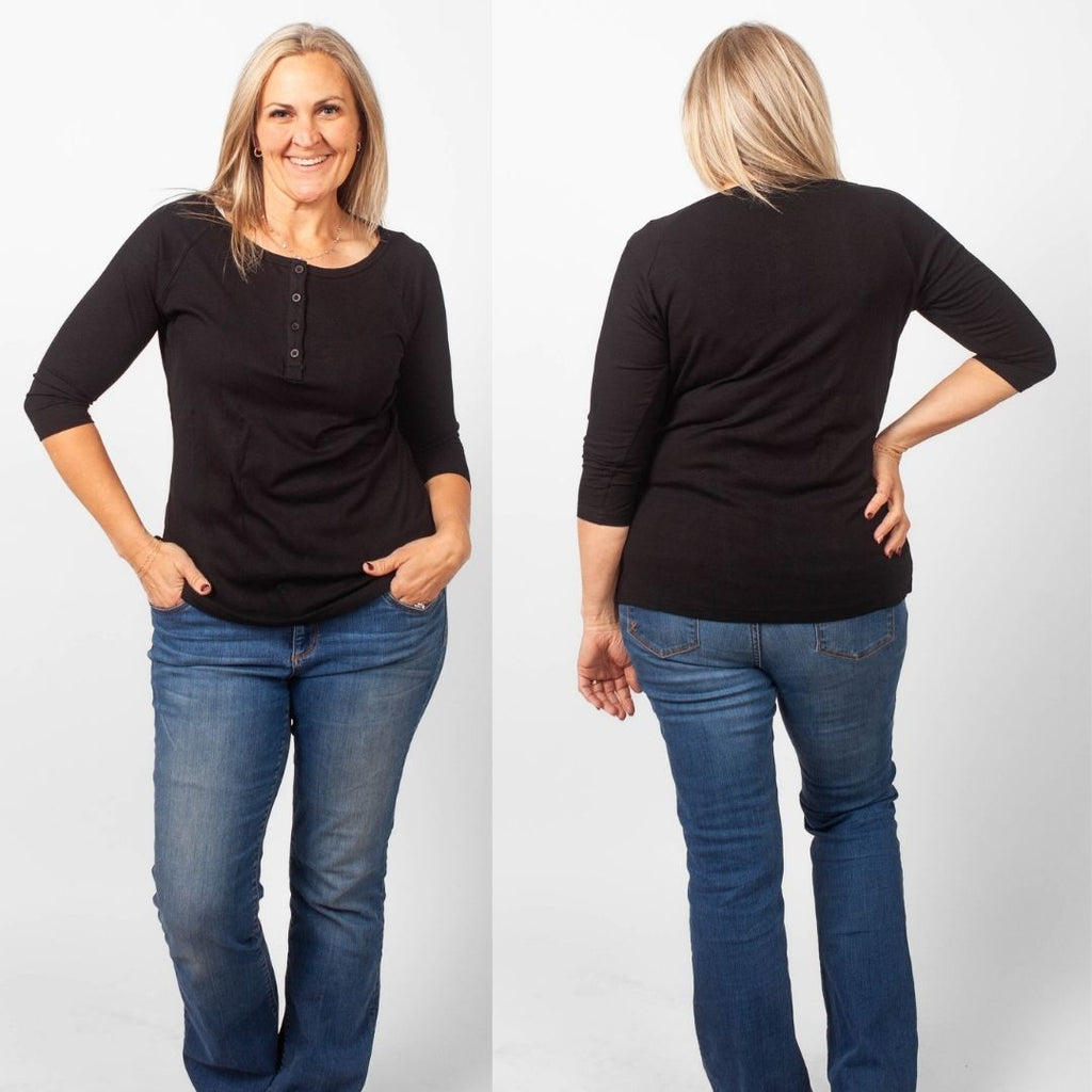 Black Henley 3/4 Length Sleeve - Shop7degrees