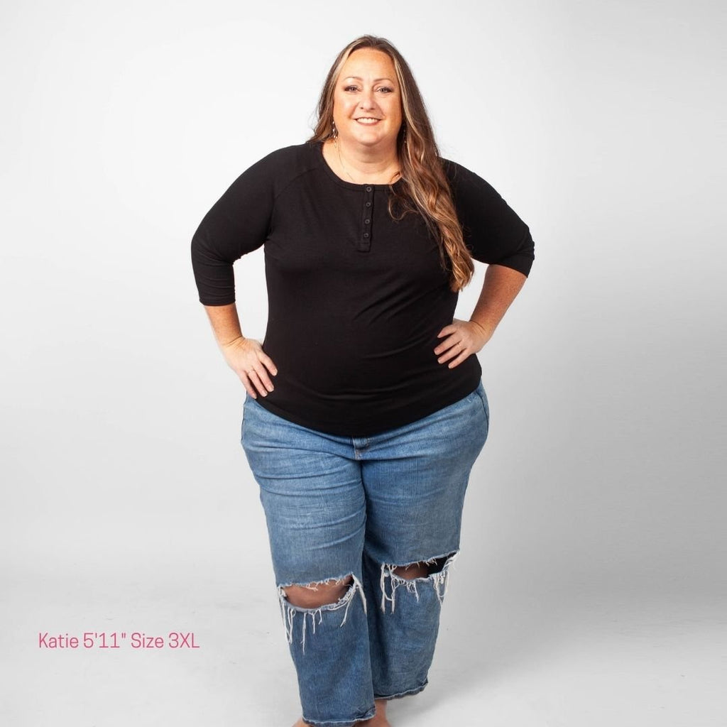 Black Henley 3/4 Length Sleeve - Shop7degrees