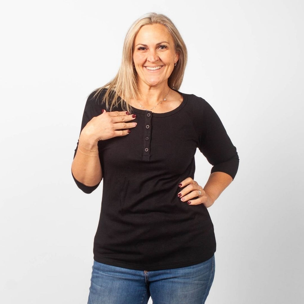 Black Henley 3/4 Length Sleeve - Shop7degrees