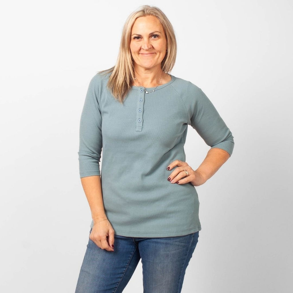 Dusty Blue Henley 3/4 Sleeve - Shop7degrees