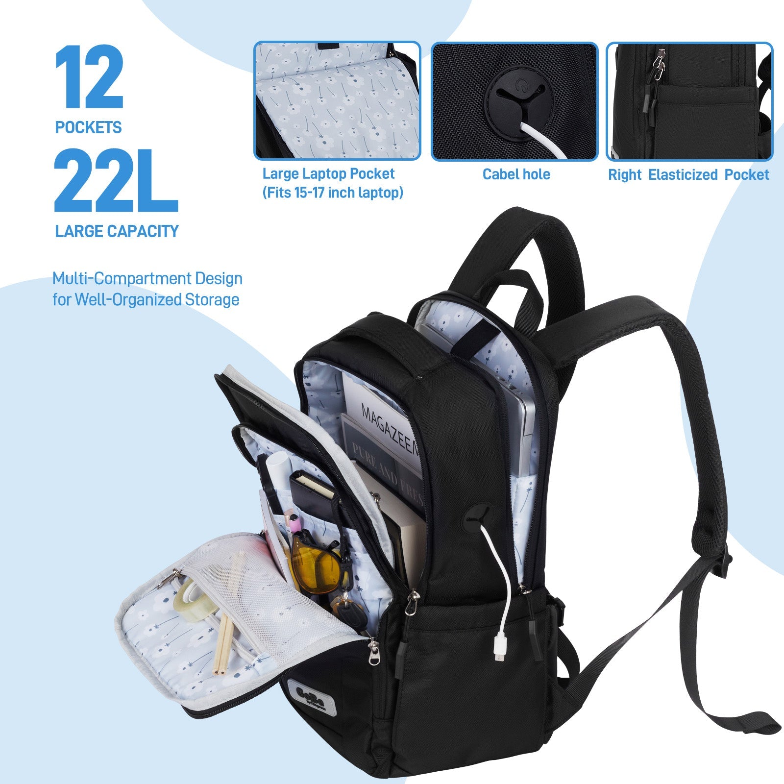 GoBe Backpack Navy Black/Floral GoBe Backpack Navy Black/Floral