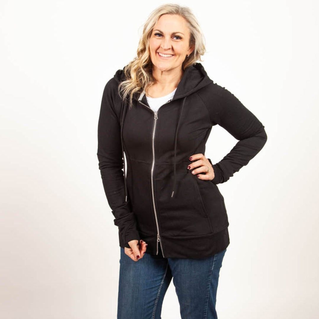 Luna Black Full Zip | Women's Black Hoodie with Thumbholes