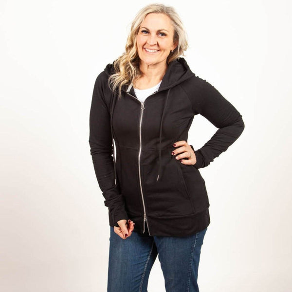 Luna Black Full Zip | Women's Black Hoodie with Thumbholes