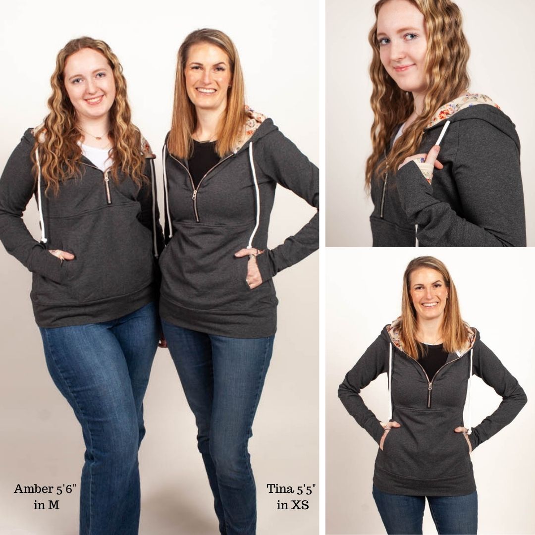 Meadow Half Zip | Women's Grey Half Zipped Hoodie with Floral