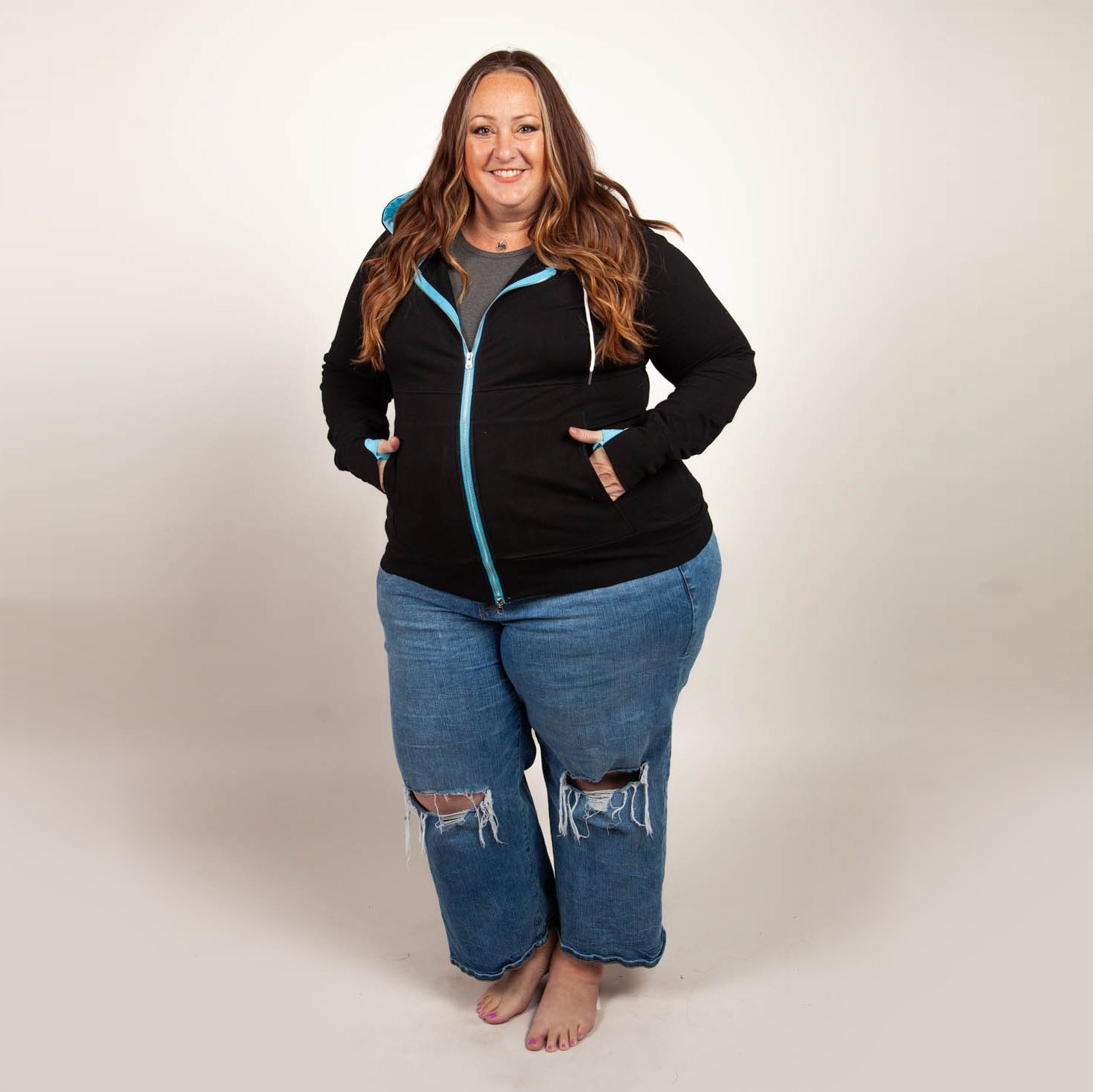 Misty Full Zip | Women's Fitted Zip Up Hoodie | Black / Dark Grey