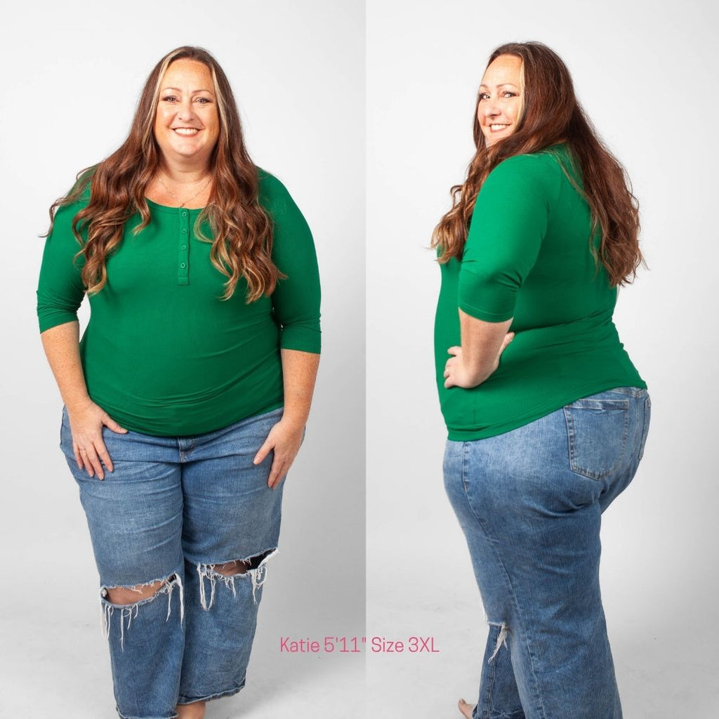 Pine Green Henley 3/4 Sleeves - Shop7degrees