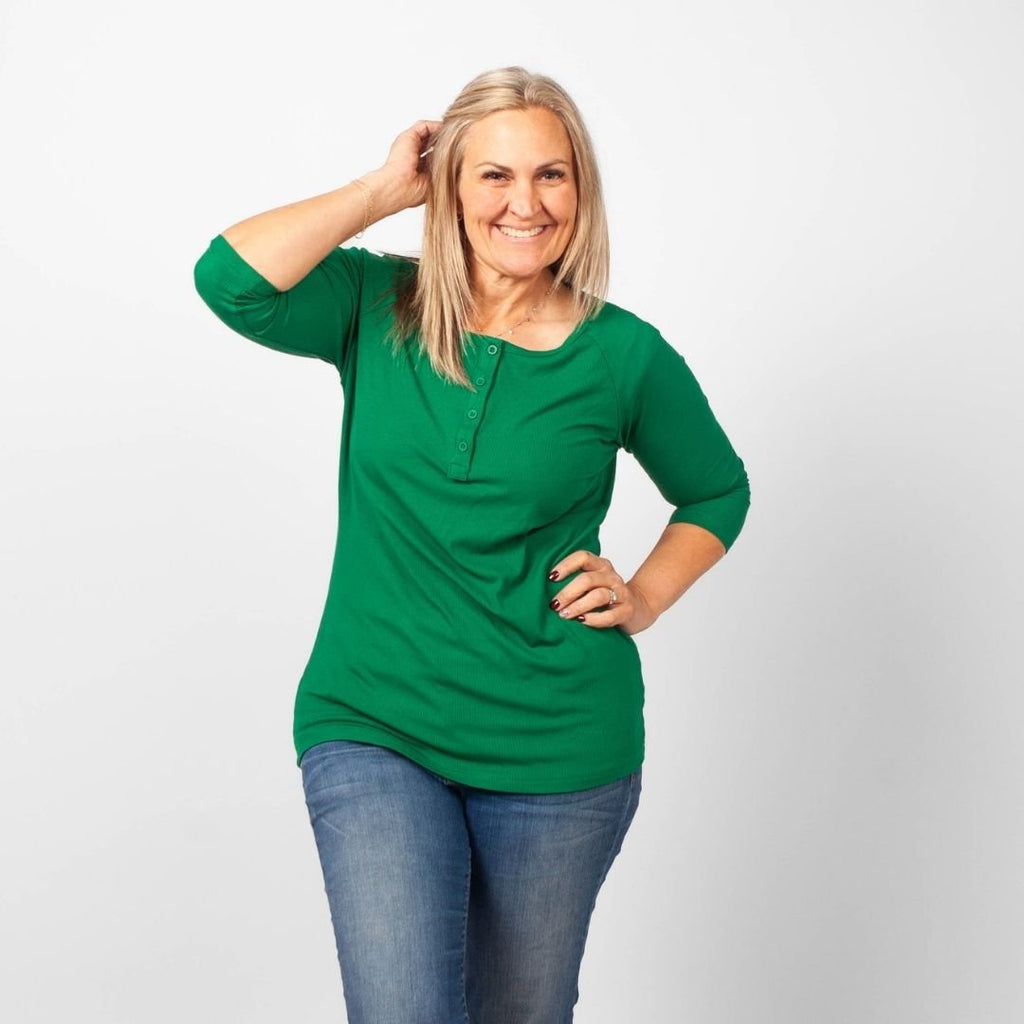 Pine Green Henley 3/4 Sleeves - Shop7degrees