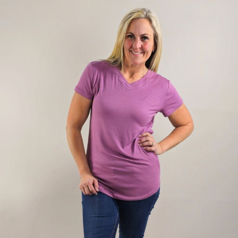 Amethyst V-Neck T-Shirt | Women’s Purple Semi-Fitted V-Neck Tee | Micro ...