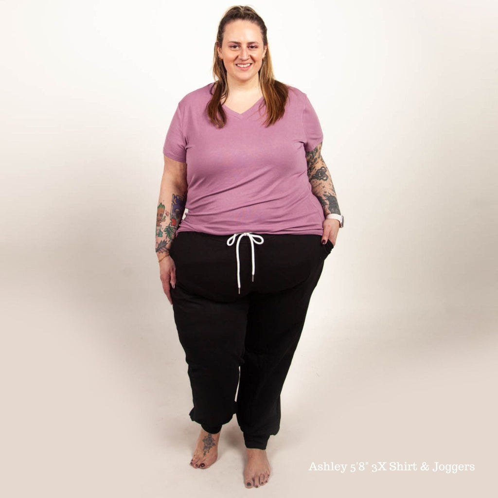 V - Neck Amethyst T-Shirt - Shop7degrees micro ribbed v-neck semi-fitted, longer length shirt. shown in size 3XL