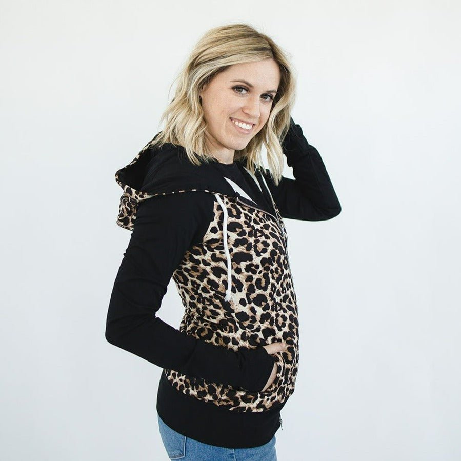 Cat Walk Leopard Womens Full zip Leopard Print with black sleeve and accents- Shop7degrees