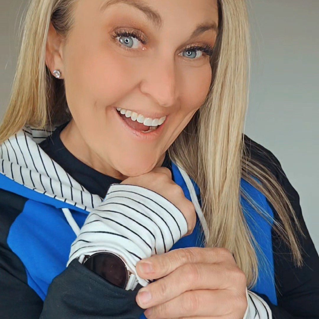 Jaycee Full Zip | Women's Blue Hoodie with Striped Sleeves