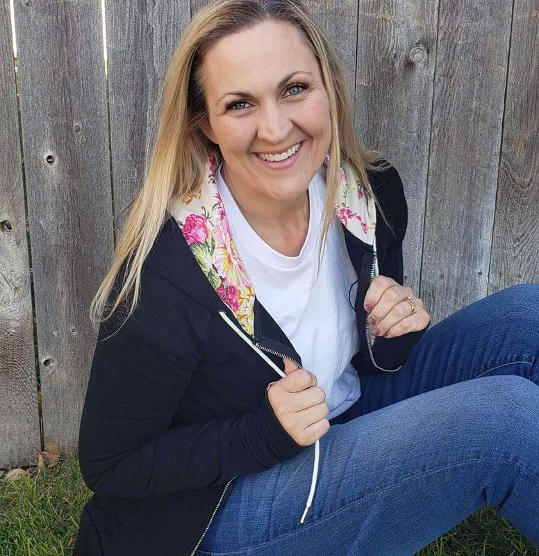 Lexi Black Floral Full zip womens hoodie, casual womens fashion, double zipper, inside pocket, black full zip hoodie with floral accent and comfortable thumbholes, terry knit medium weight womens hoodie- Shop7degrees