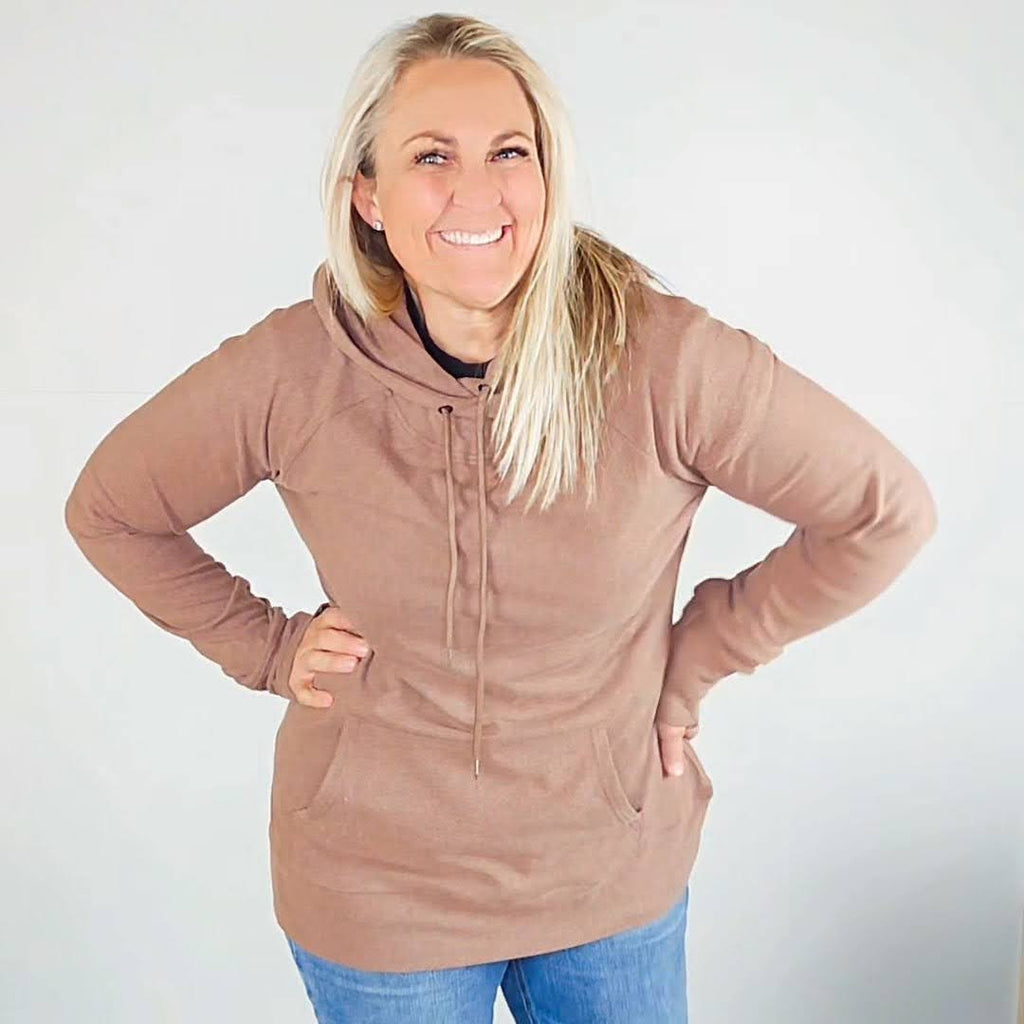 Lux Fleece Burnette Pullover Hoodie, buttery soft fleece hoodie, womens fleece pullover, longer body, longer sleeves with comfortable thumbholes, kangaroo pocket, comfort womens clothes, inclusive sizing, plus size womens clothing  - Shop7degrees
