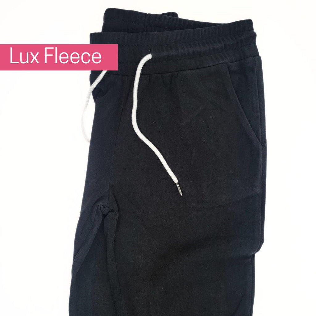 Lux Fleece Joggers Black, comfort womens pants, black fleece joggers, womens plus size  - Shop7degrees