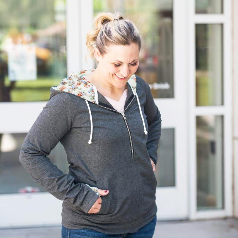 Meadow Half Zip | Women's Grey Half Zipped Hoodie with Floral