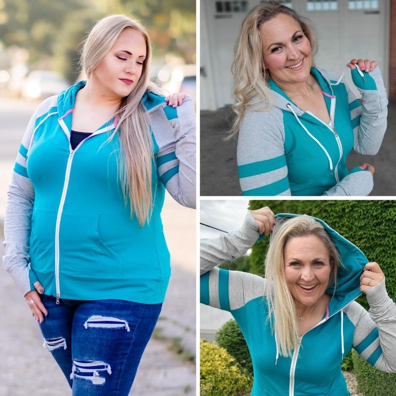 Mirage Full Zip Hoodie, Turquoise body with grey sleeves, Gallery detail Images, - Shop7degrees